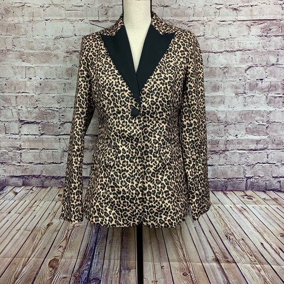 Metro Style Tan Black Animal Print Button Blazer - Picture 1 of 8